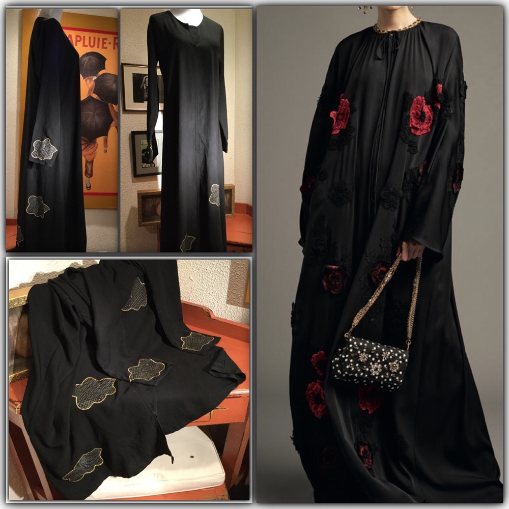 Vintage Black Maxi Dress with Gold Appliqué